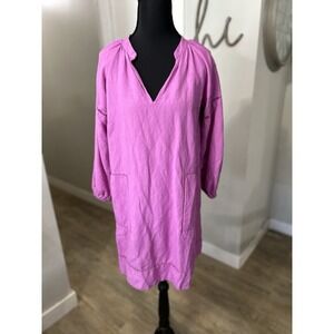 Loft Cutout Linen Blend Pocket Boho Swing Dress Purple Lilac Taffy Size XS
